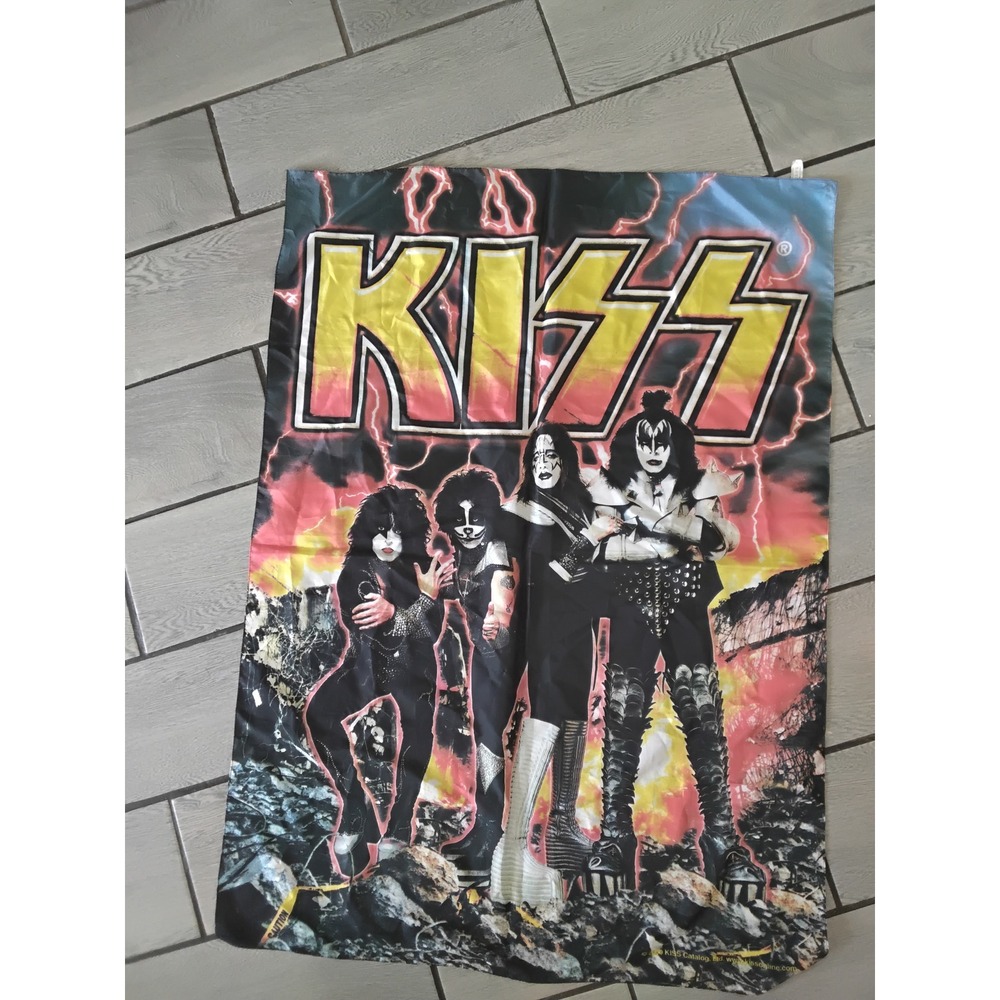 Vintage 2000 KISS Band Tapestry Flag Wall Hanging Rock Music Decor Made in Italy